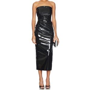 Nué Studio Strapless Dakota Midi Faux Patent Leather Black Dress